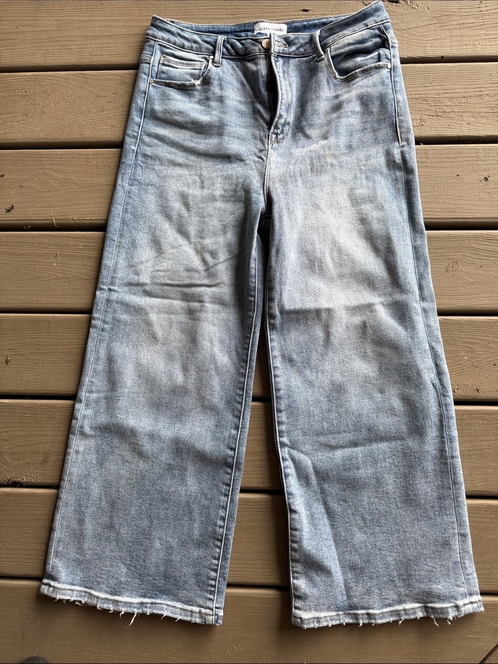 Light Blue Wide-Leg Frayed-Hem Jeans